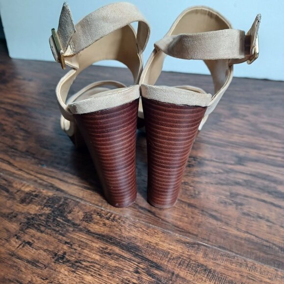 Report Womens Shoes 9 Lawrena Block Heel Faux Suede Tan Classic Feminine - Picture 7 of 10